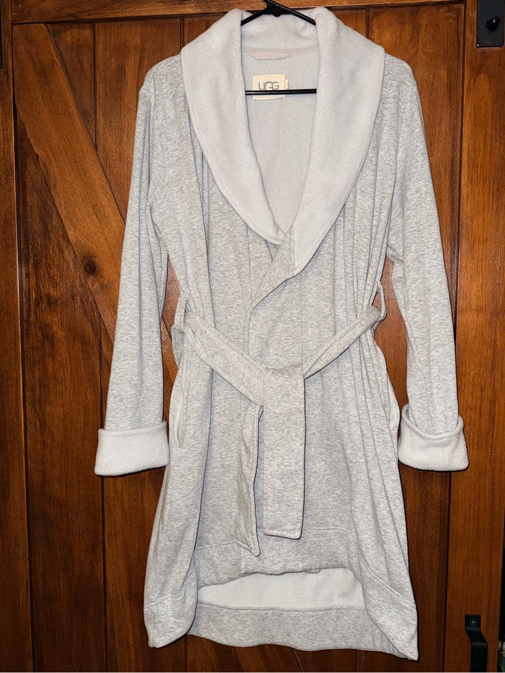 UGG Women's Light Gray Shawl Collar Fleece Robe- SMALL